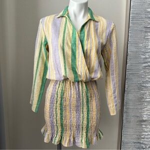 Zara Stripe Shirred Ruffle Hem Fitted Dress Size XS
